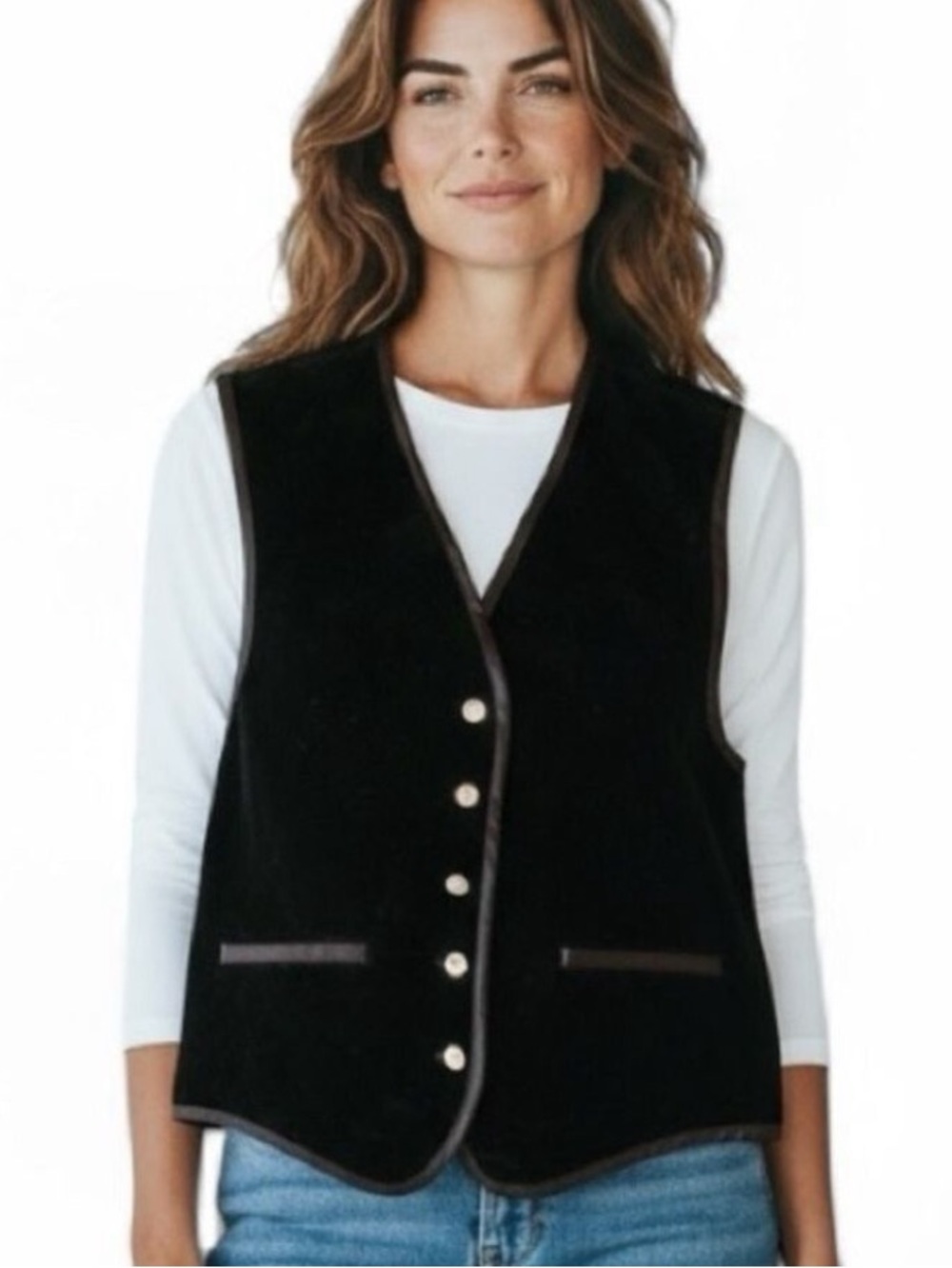Luciano Tempesta Black Velveteen Quilted Vest with Satin Trim Vintage Size Med